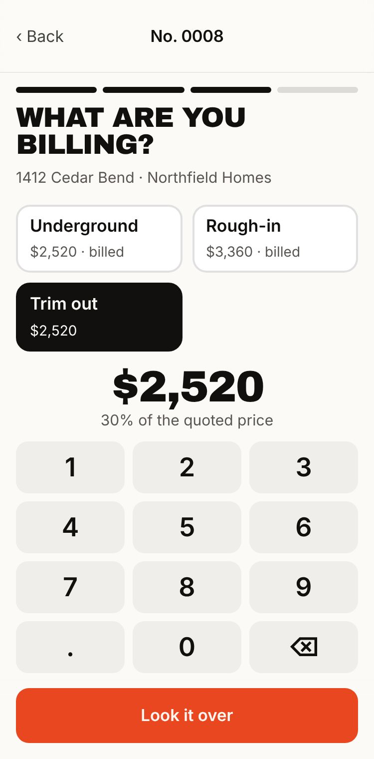 What are you billing? Trim out is picked at $2,520.