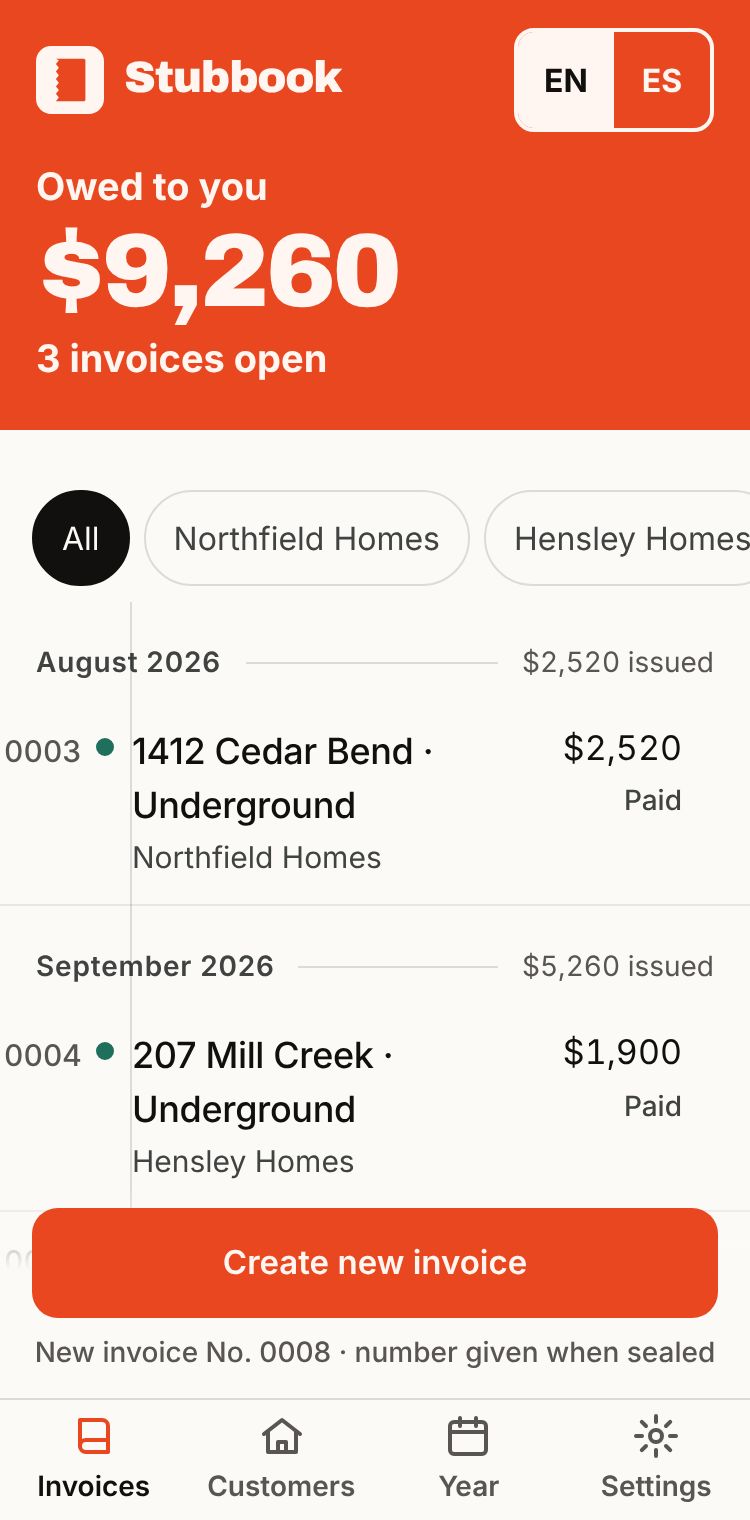 Your invoices: owed to you $9,260, three invoices open, every invoice in order.