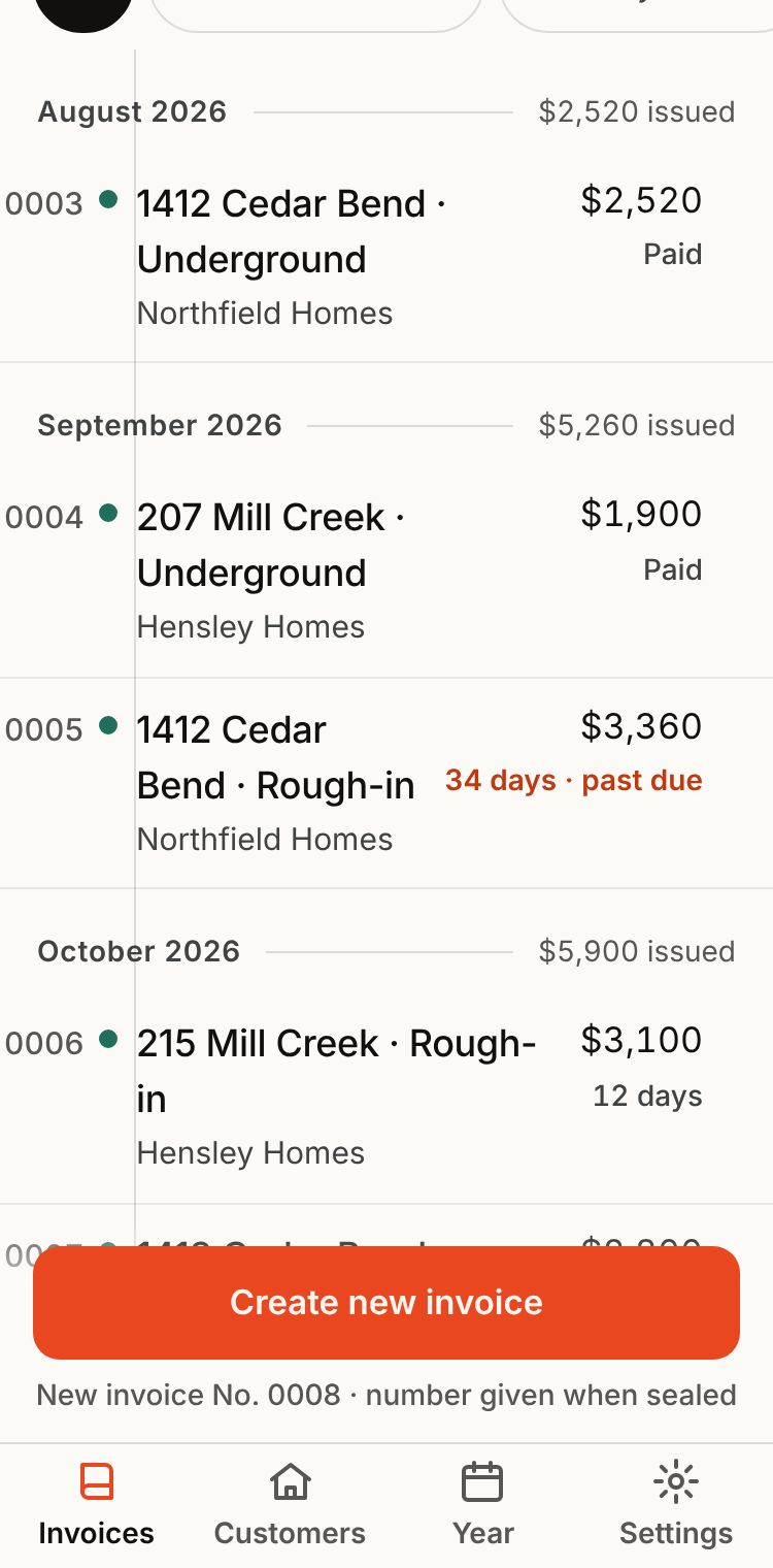Invoices in order: 0005 is 34 days out and past due, 0006 is 12 days out.
