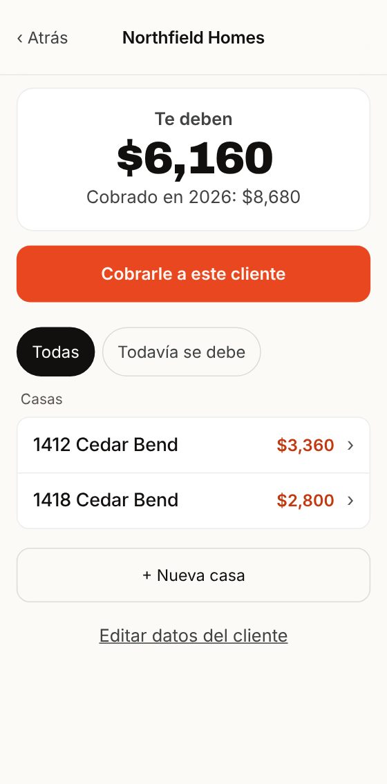 Un cliente: te deben, cobrado en el año, sus casas.