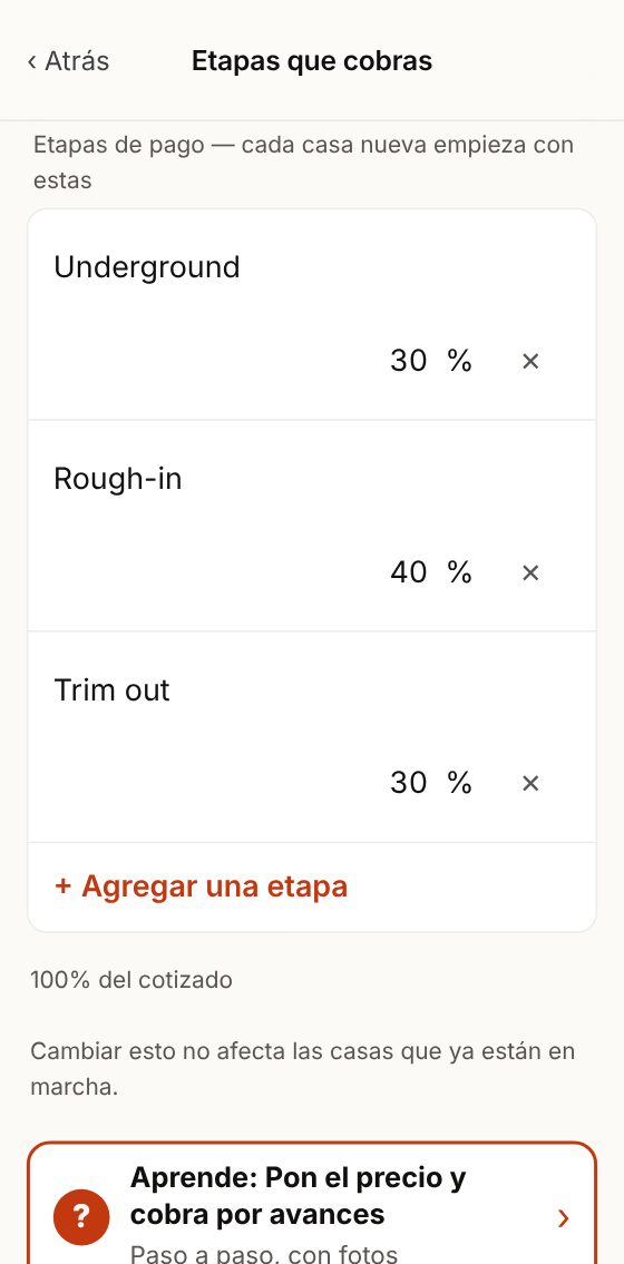 Etapas que cobras: las que empieza cada casa nueva.
