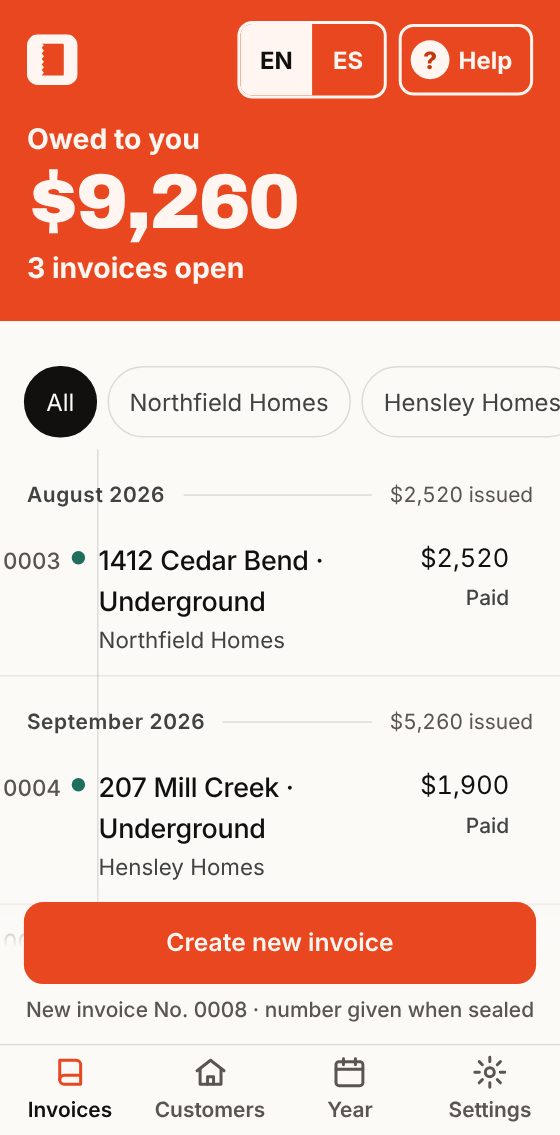 Invoices: owed to you $9,260 and the Create new invoice button.
