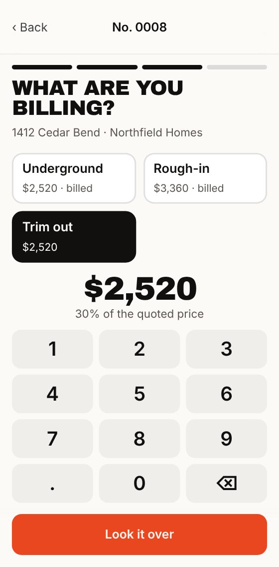 What are you billing? The draws and the amount.