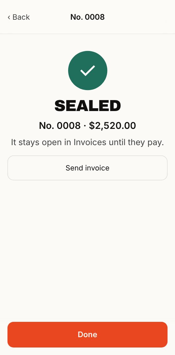 Sealed: No. 0008 for $2,520.00 and Send invoice.