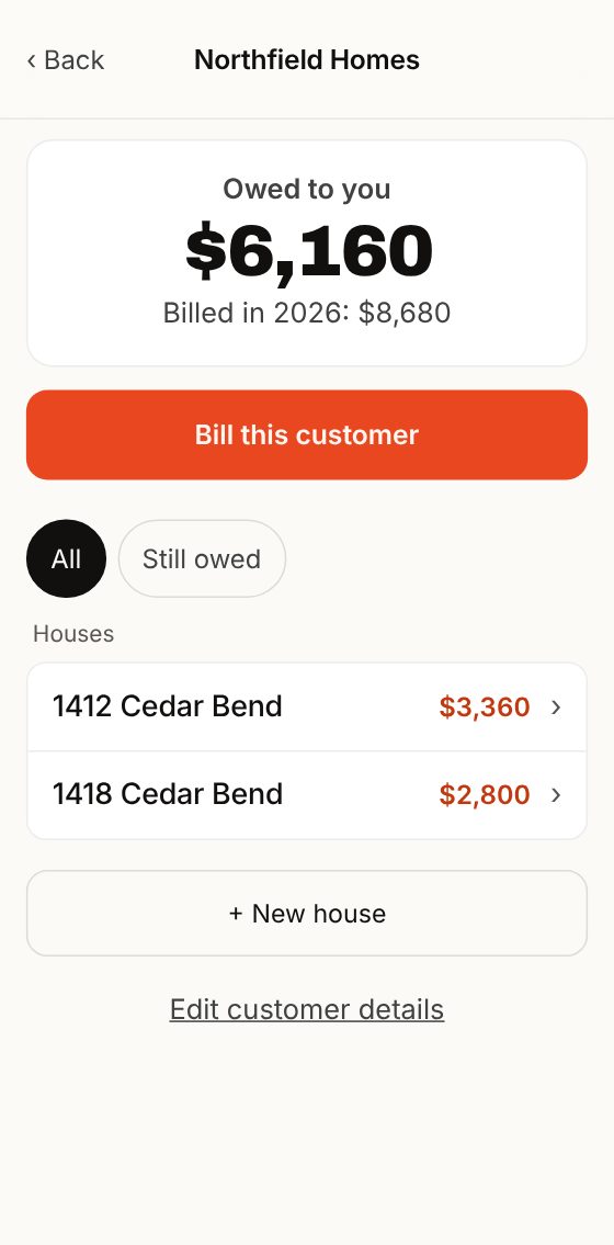 A customer: owed to you, billed this year, their houses.
