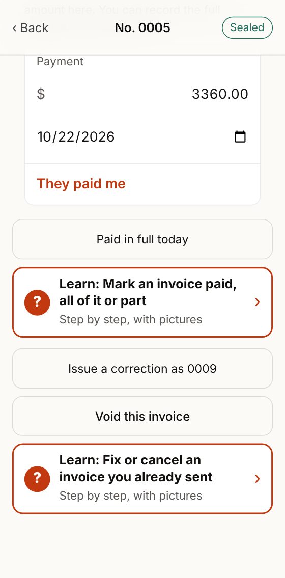 More: the payment, Issue a correction and Void this invoice.