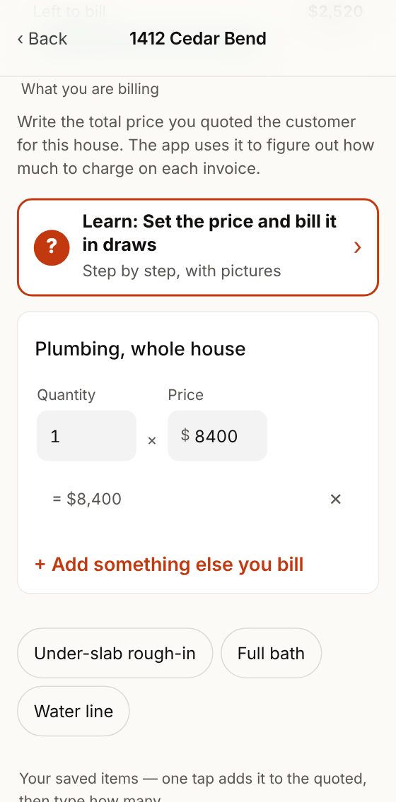 On the house price, your saved prices as buttons.